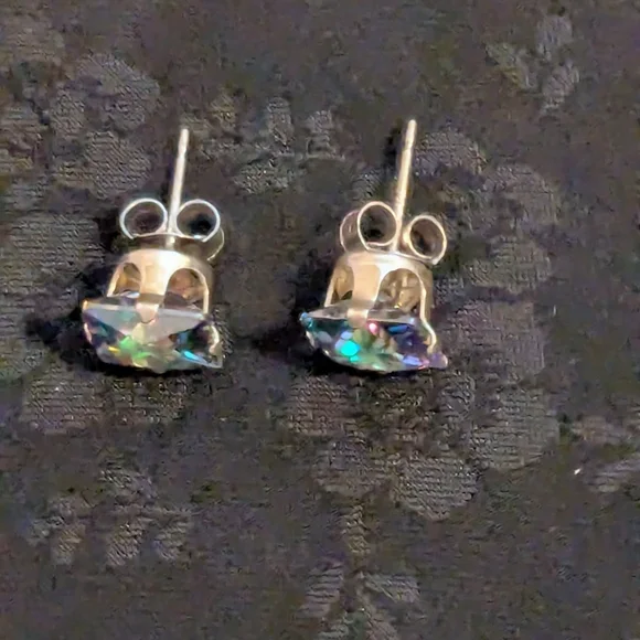 🆕 Simulated Mystic Topaz Earrings Memorizing CZ Stud Earrings Sterling Silver - Picture 3 of 13